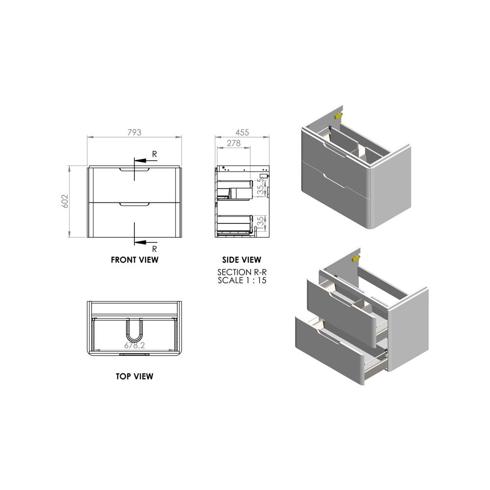 Lambra Wall Mounted Twin Drawer Unit With Basin Pureflo