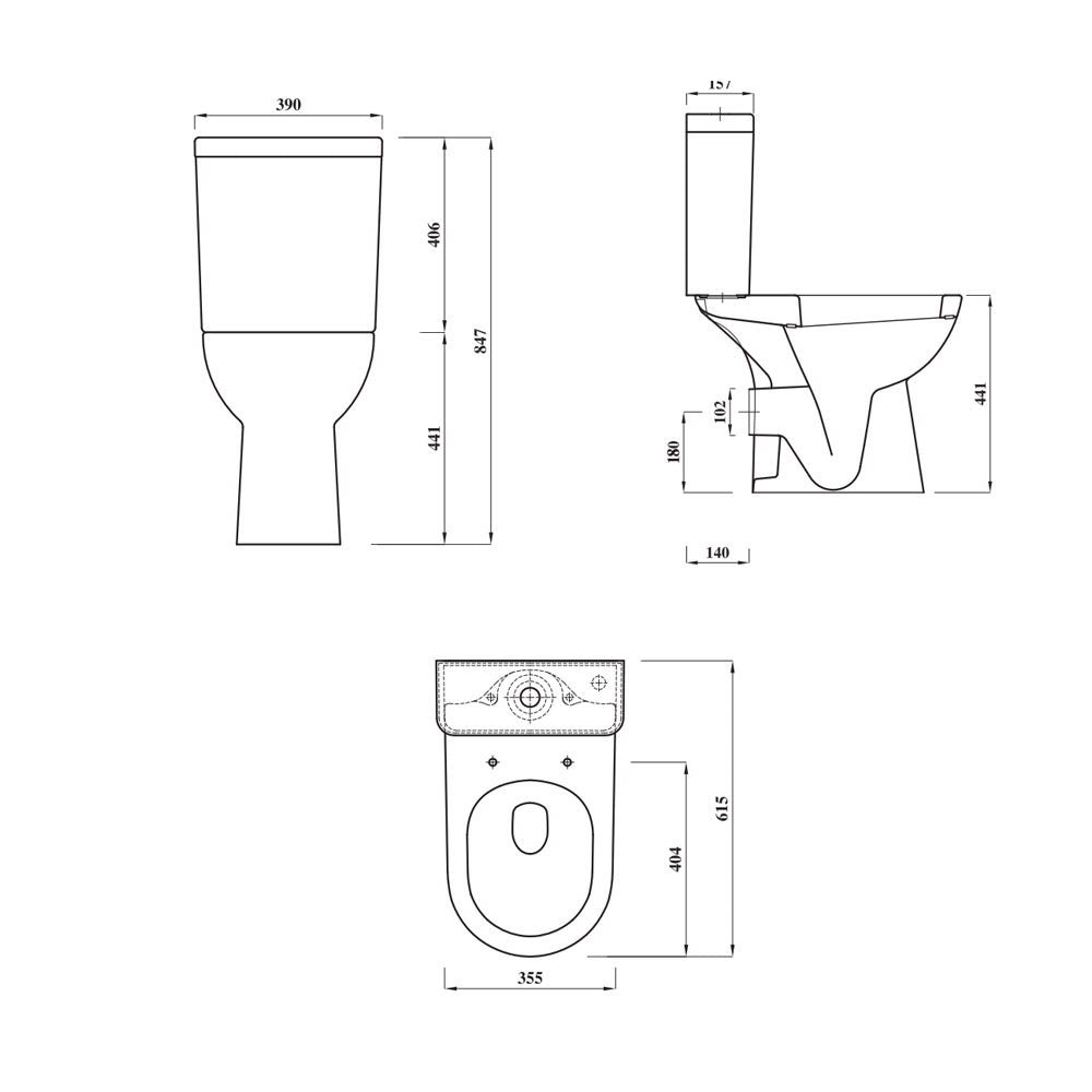 Atlas Close Coupled Comfort Height Space Saving Toilet With Soft Closing Seat