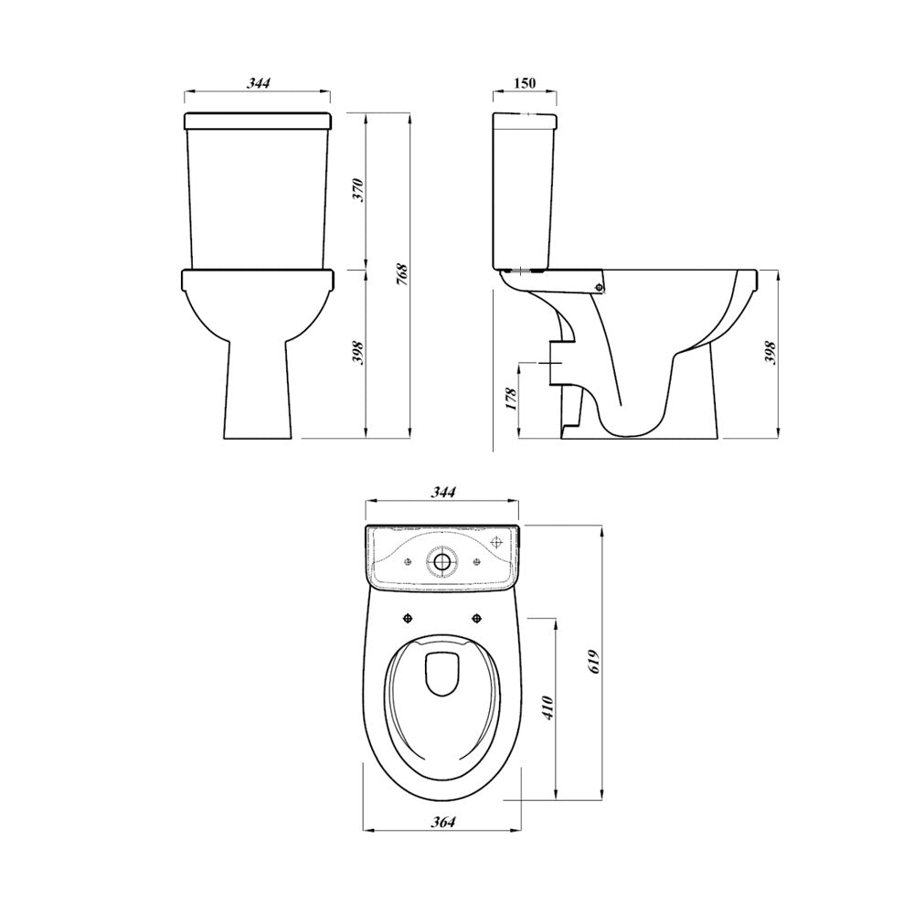 Atlas Space Saving Rimless Close Coupled Toilet With Soft Close Seat