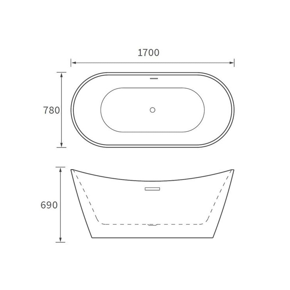 Belmont 1700x780mm Freestanding Bath Including Waste Kit Pureflo