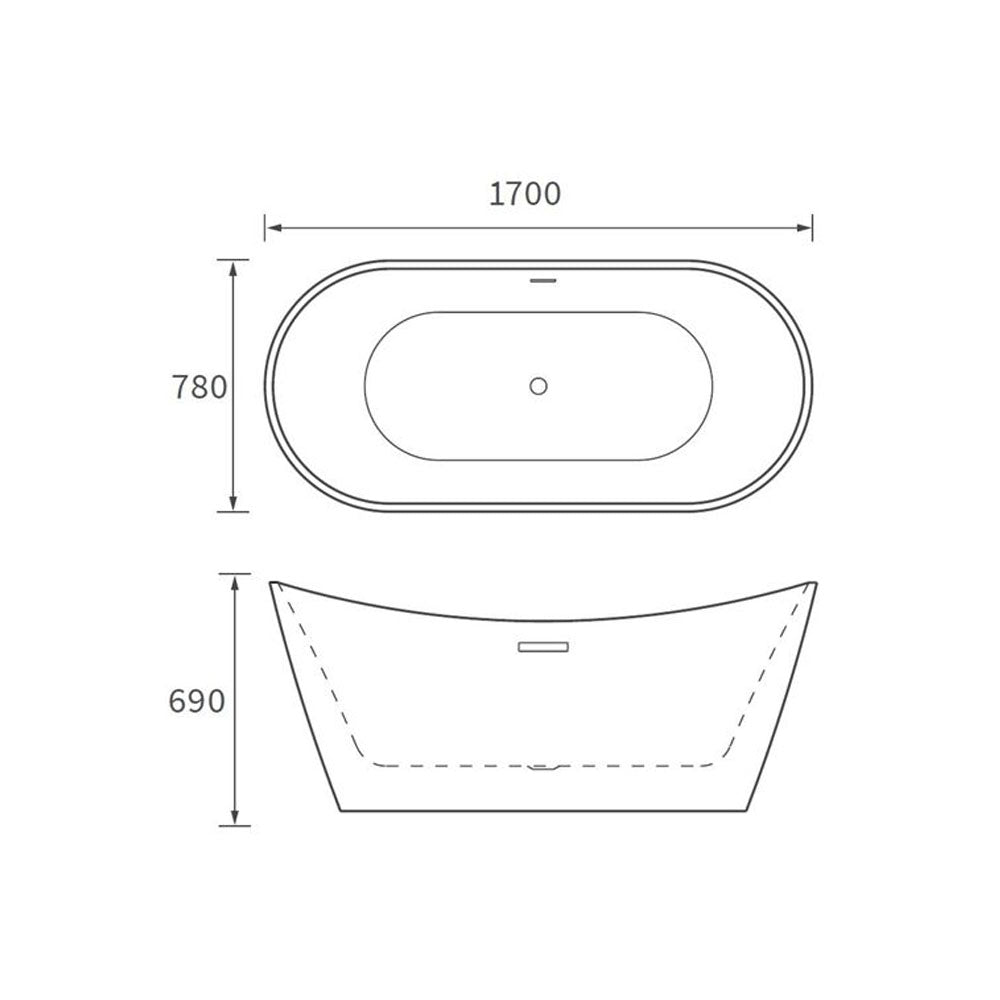 Belmont 1700x780mm Freestanding Bath Including Waste Kit Pureflo