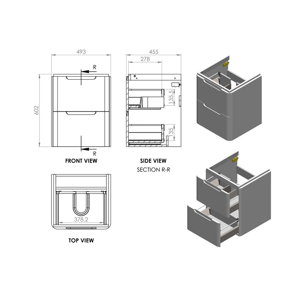 Lambra Wall Mounted 2 Drawer Unit And Washbasin 500mm Pureflo