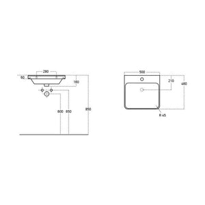 Lambra Wall Mounted 2 Drawer Unit And Washbasin 500mm Pureflo