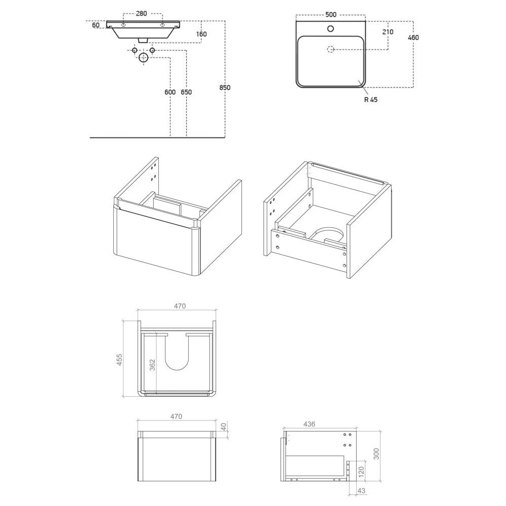 Cosmos Wall Mounted Single Drawer Basin And Unit Pureflo