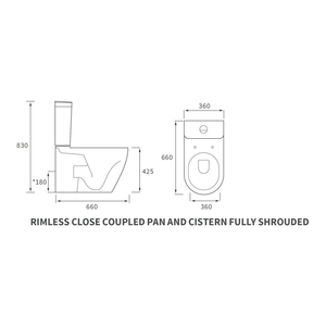 Cilantro Close Coupled Close Back Rimless Toilet With Soft Close Seat Pureflo
