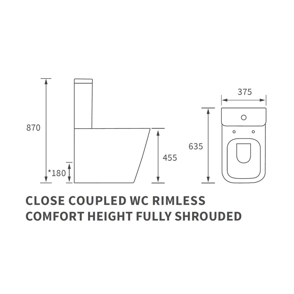 Tilia Close Coupled Comfort Height Toilet Rimless Closed Back With Soft Close Seat Pureflo