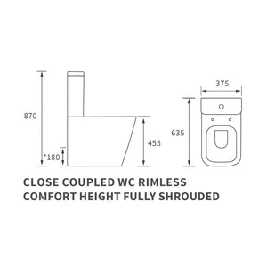 Tilia Close Coupled Comfort Height Toilet Rimless Closed Back With Soft Close Seat Pureflo