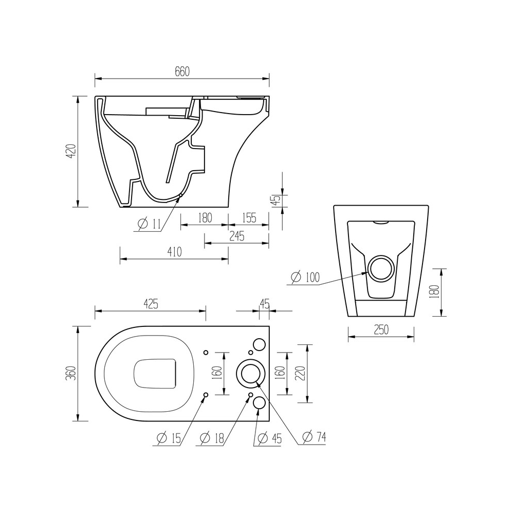 Cilantro Close Coupled Open Back Rimless Toilet With Soft Close Seat Pureflo