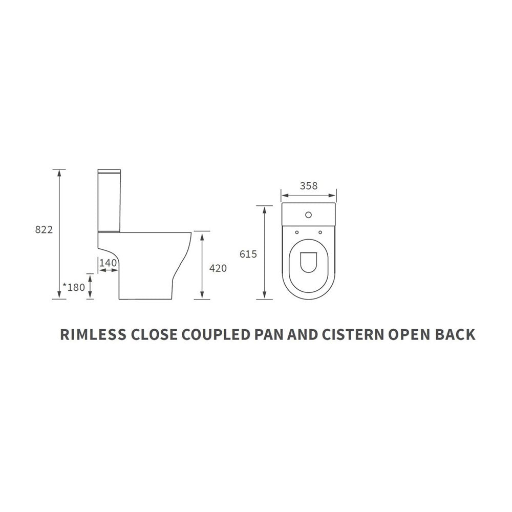 Lily Close Coupled Space Saving Rimless Open Back Toilet With Soft Close Seat Pureflo