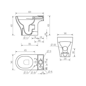 Lily Close Coupled Space Saving Rimless Open Back Toilet With Soft Close Seat Pureflo