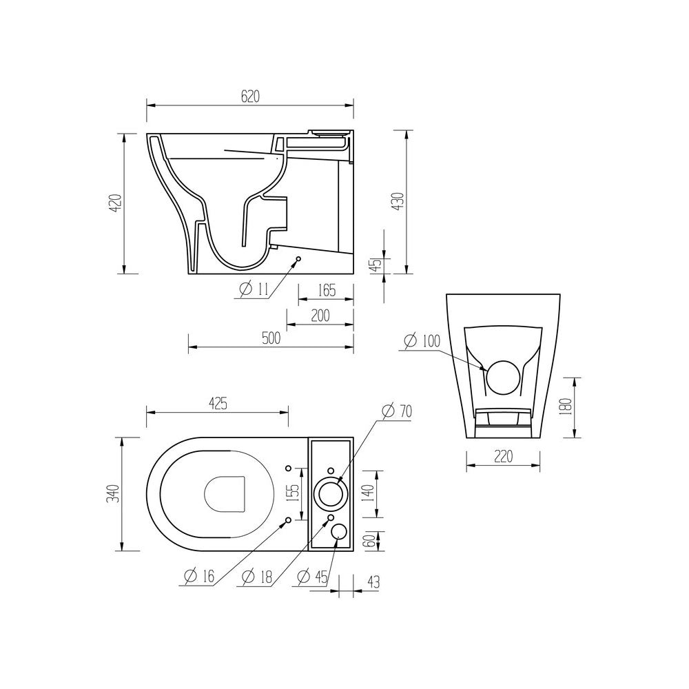 Lily Close Coupled Space Saving Rimless Close Back Toilet With Soft Close Seat Pureflo