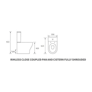 Lily Close Coupled Space Saving Rimless Close Back Toilet With Soft Close Seat Pureflo