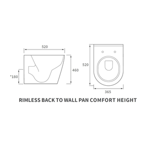 Cilantro Back To Wall Comfort Height Rimless Toilet With Soft Close Seat Pureflo