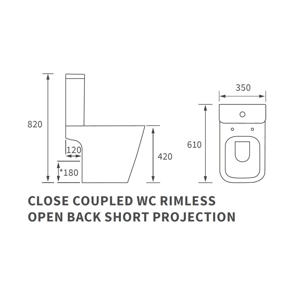 Tilia Close Coupled Space Saving Rimless Toilet Open BackWith Soft Close Seat Pureflo