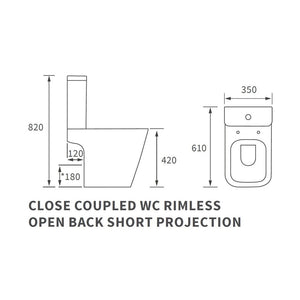 Tilia Close Coupled Space Saving Rimless Toilet Open BackWith Soft Close Seat Pureflo