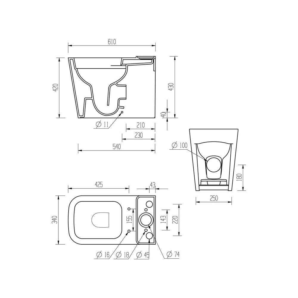 Tilia Close Coupled Space Saving Rimless Toilet Closed Back With Soft Close Seat Pureflo