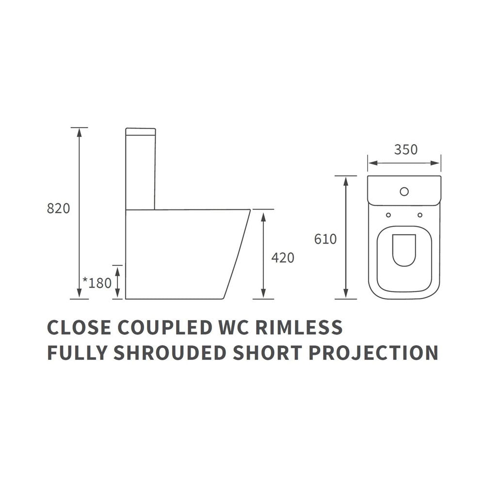 Tilia Close Coupled Space Saving Rimless Toilet Closed Back With Soft Close Seat Pureflo