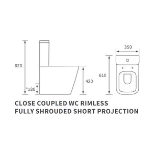 Tilia Close Coupled Space Saving Rimless Toilet Closed Back With Soft Close Seat Pureflo