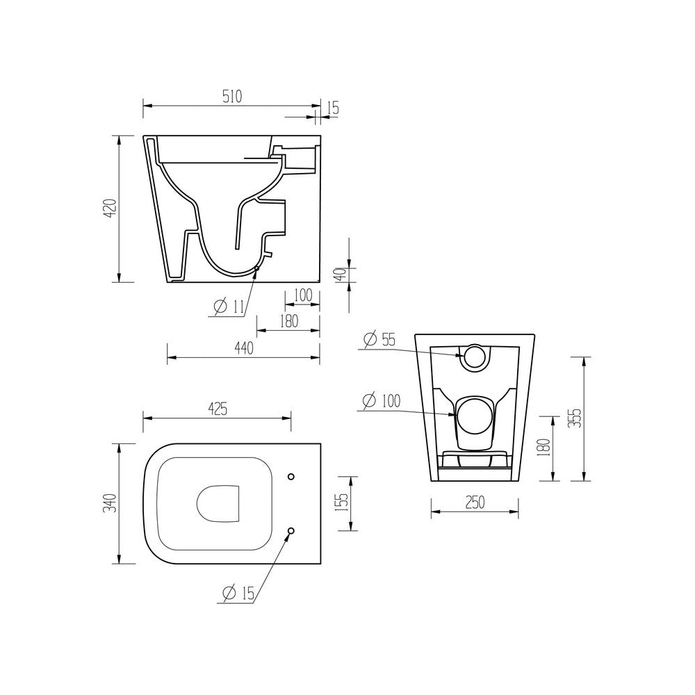 Tilia Back To Wall Short Projection Rimless Toilet With Soft Close Seat Pureflo