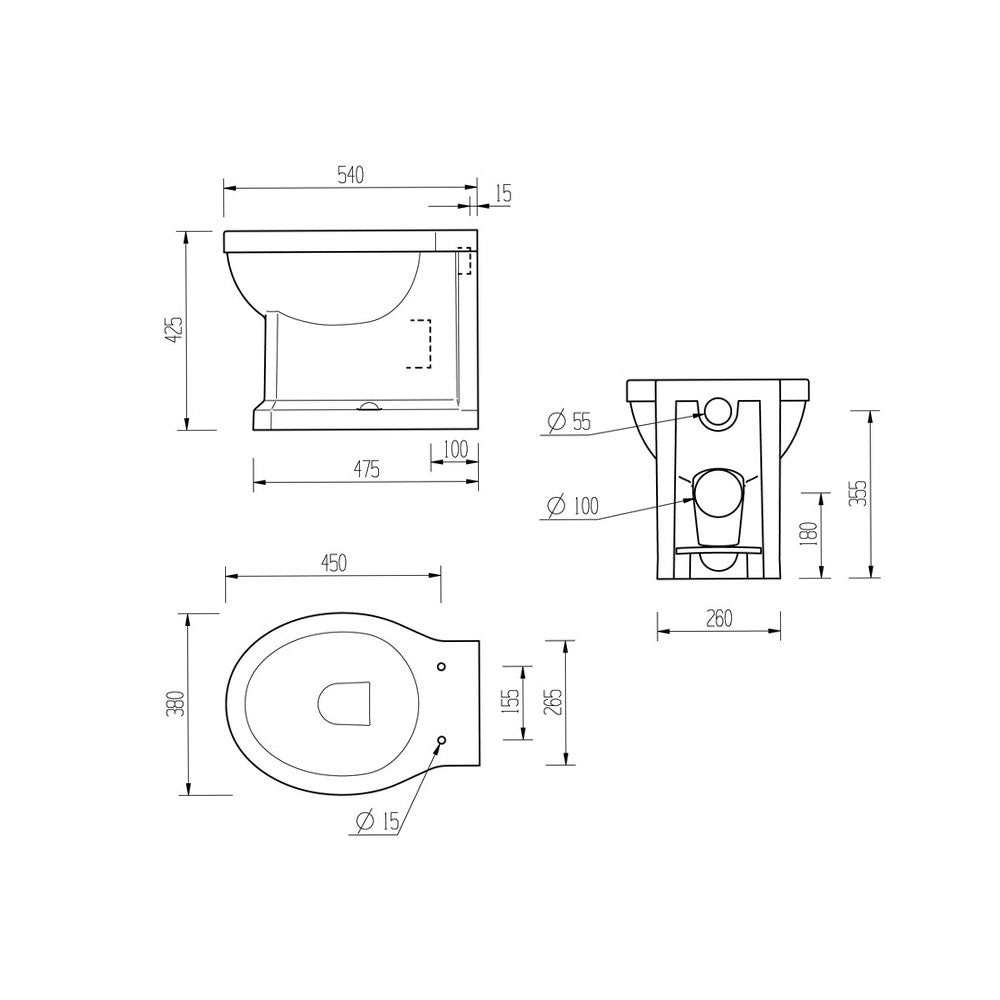 Sherbourne Back To Wall Toilet With Hinges And Acrylic Soft Close Seat Pureflo