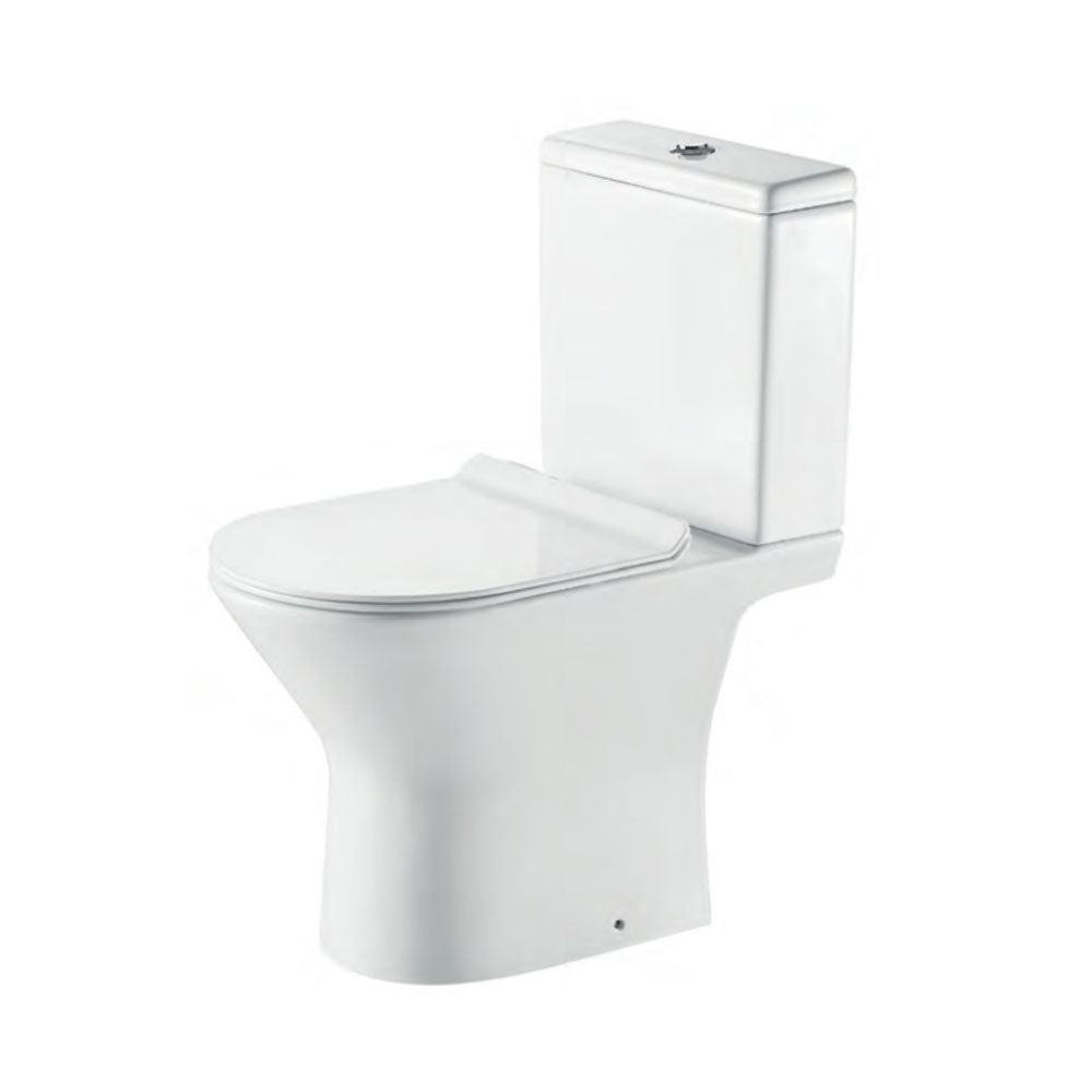 Ferrara Close Coupled Toilet Rimless With Open Back & Wrap Over Soft Closing Toilet Seat