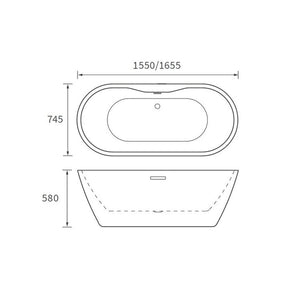 Harlesden 1655x745mm Freestanding Bath Including Waste Kit Pureflo