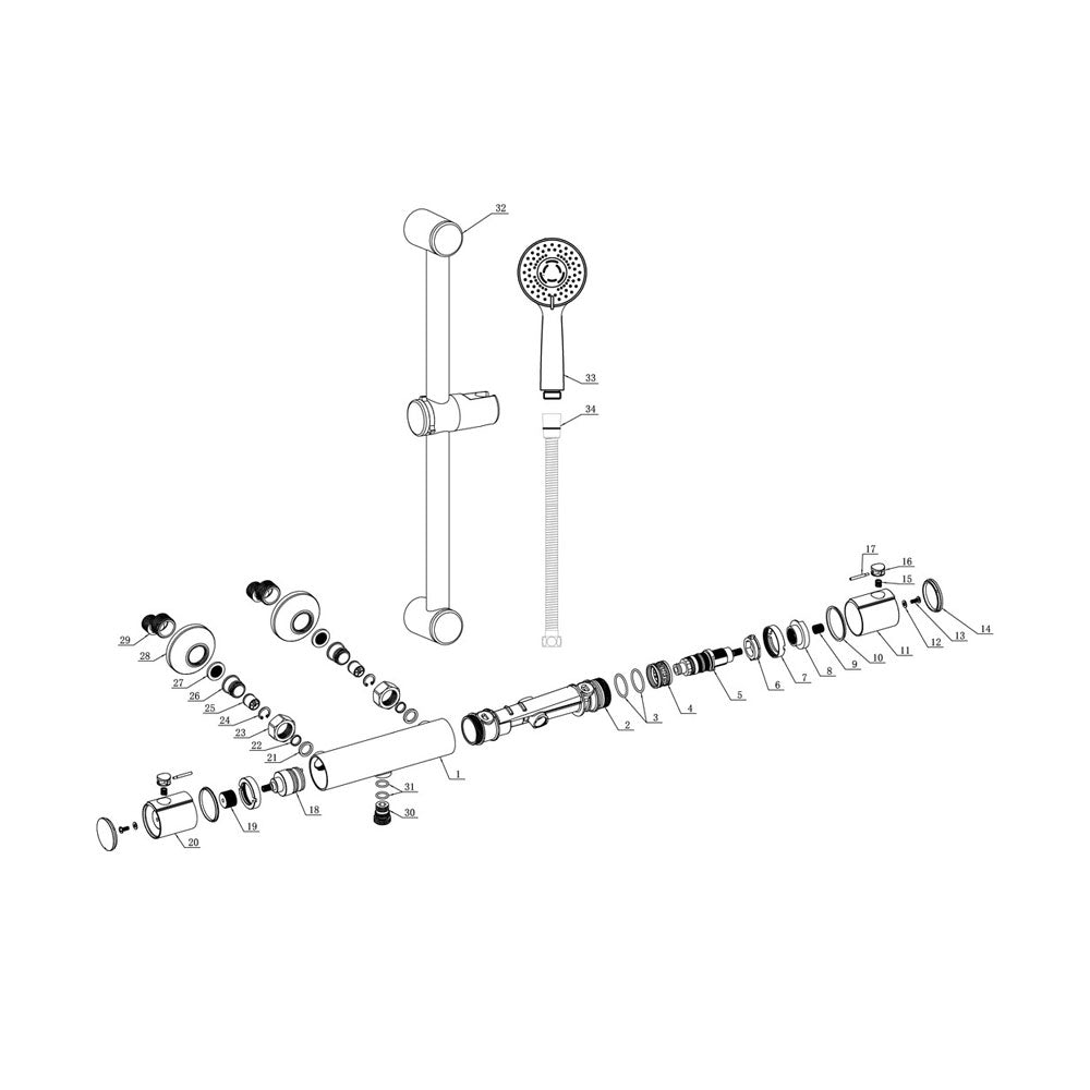 Astro 1 Outlet Exposed Cool-Touch Thermostatic Bar Mixer Shower Kit With Slide Rail Kit Chrome Pureflo
