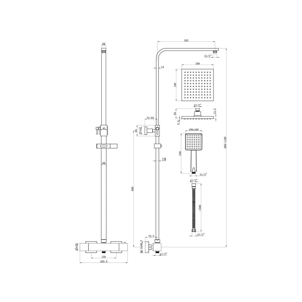 Comet 2 Outlet Exposed Thermostaticshower Pack With Rigid Riser Shower Set With Slide Rail Chrome Pureflo