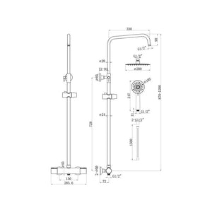 Astro 2 Outlet Exposed Thermostic Shower Set With Rigid Riser Fixed Head And Handshower Pureflo