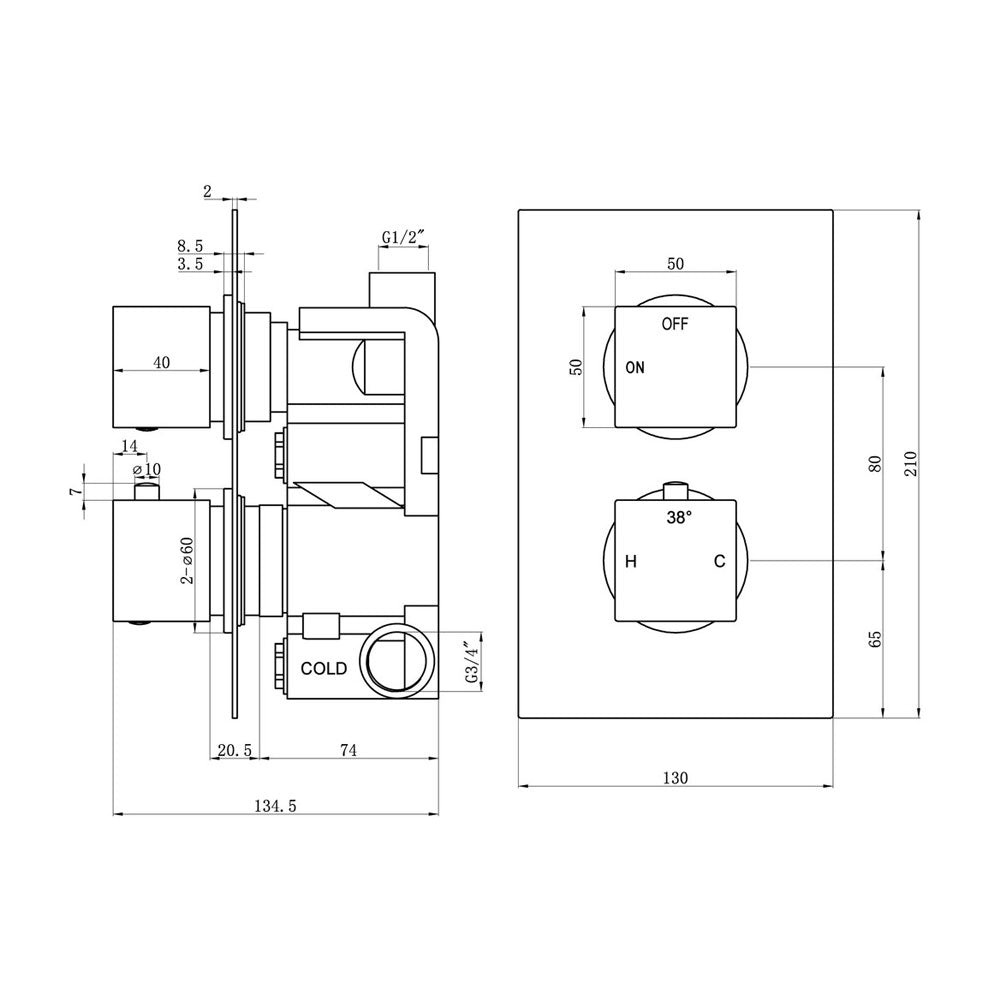 Comet Outlet Square Thermostatic Shower Valve Chrome Pureflo
