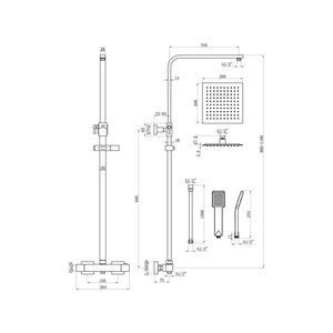 Comet 2 Outlet Exposed Thermostatic Shower Pack With Rigid Riser Shower Set With Slide Rail Brushed Brass Pureflo