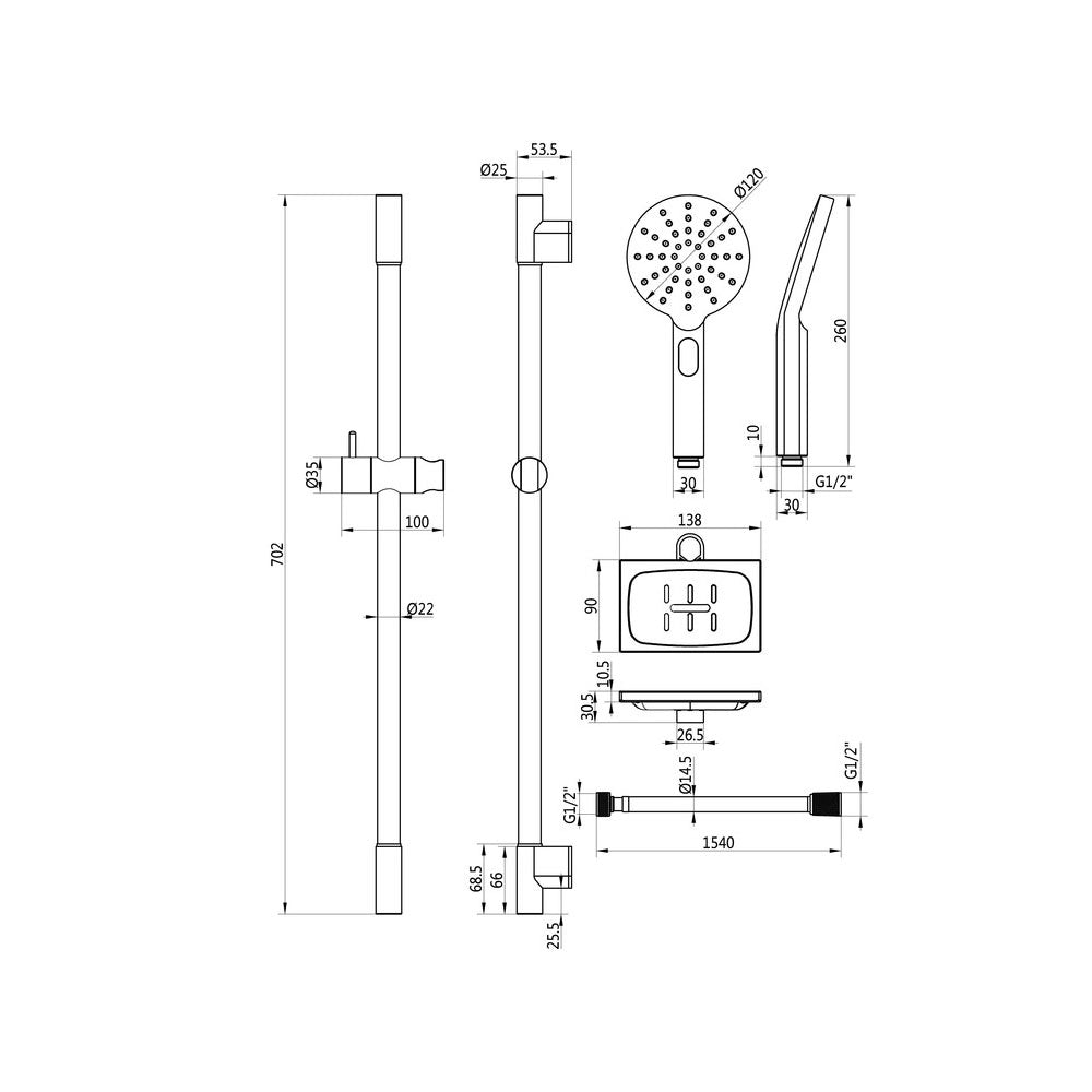 Astro 1 Outlet Round Thermostatic Shower Pack With Slide Rail Shower Kit Chrome Pureflo