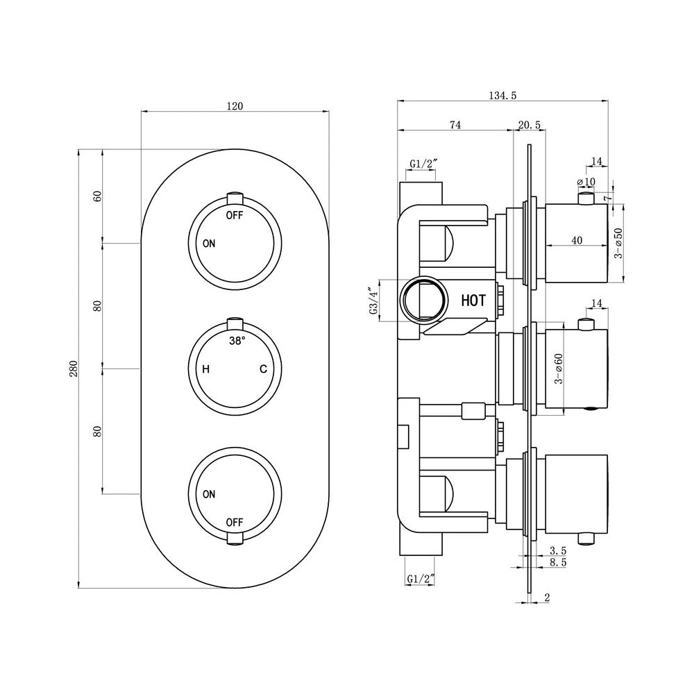 Astro 2 Outlet Round Thermostatic Shower Pack With Overhead Shower And Slide Rail Shower Kit Chrome Pureflo
