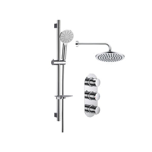 Astro 2 Outlet Round Thermostatic Shower Pack With Overhead Shower And Slide Rail Shower Kit Chrome Pureflo