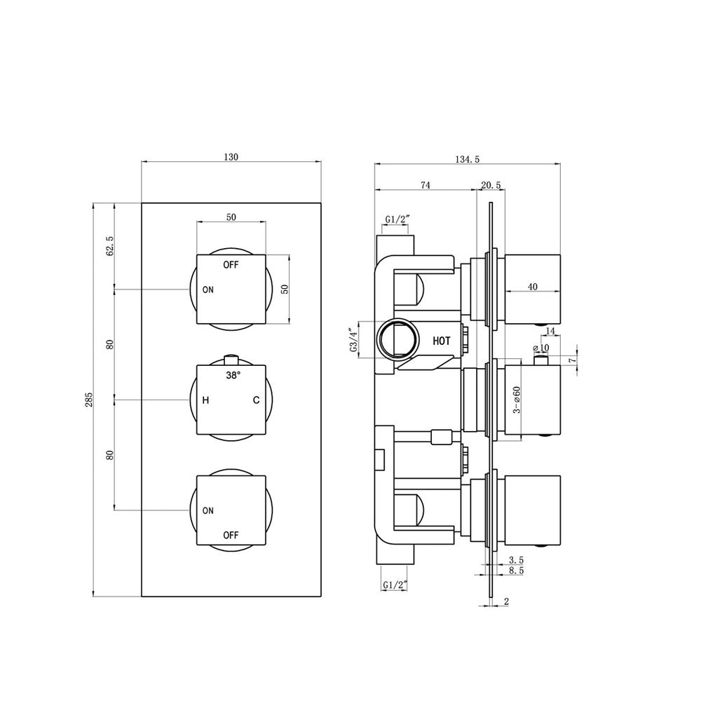 Comet 2 Outlet Round Thermostatic Shower Pack With Overhead Shower And Slide Rail Shower Kit Chrome Pureflo