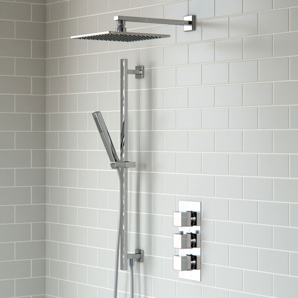 Comet 2 Outlet Round Thermostatic Shower Pack With Overhead Shower And Slide Rail Shower Kit Chrome