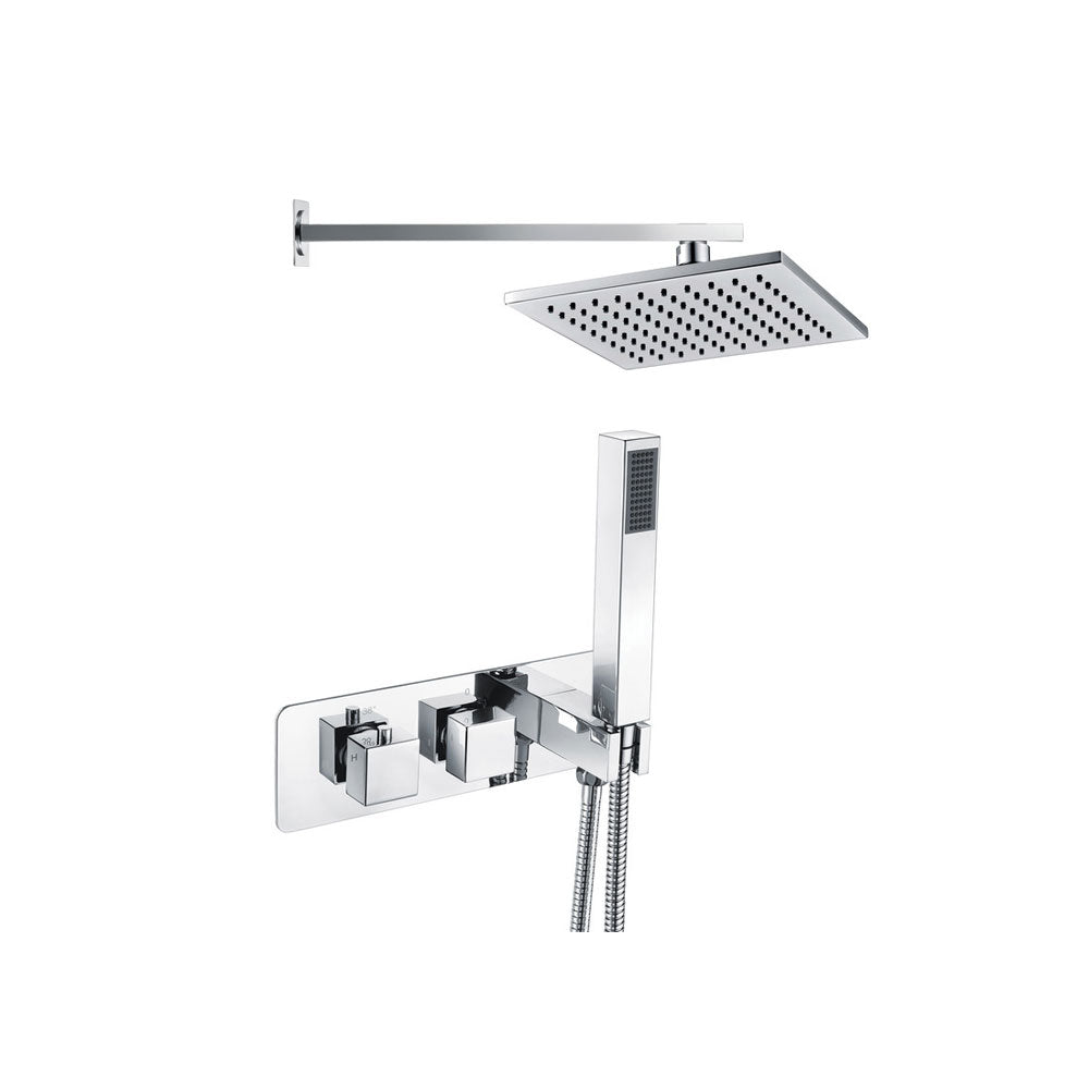 Lyra 2 Outlet Horizontal Thermostatic Shower Pack With Brass Overhead Fixed Shower And Outlet Shower Kit Chrome Pureflo