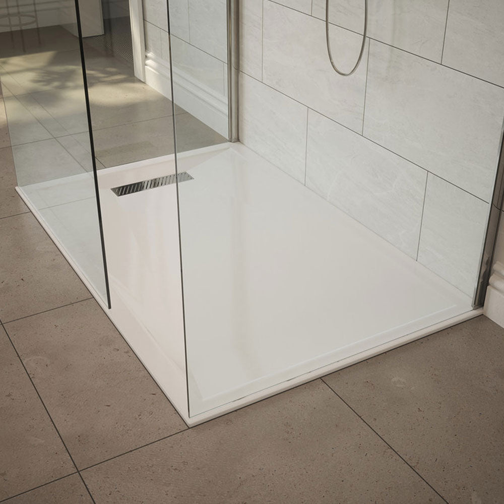 Pureflo Linear Ultra Slim Rectangular Stone Resin Shower Tray Including Linear Waste Pureflo