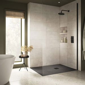 Pureflo Ultra Slim Rectangular Slate Grey Effect Stone Resin Shower Tray Including Waste Pureflo