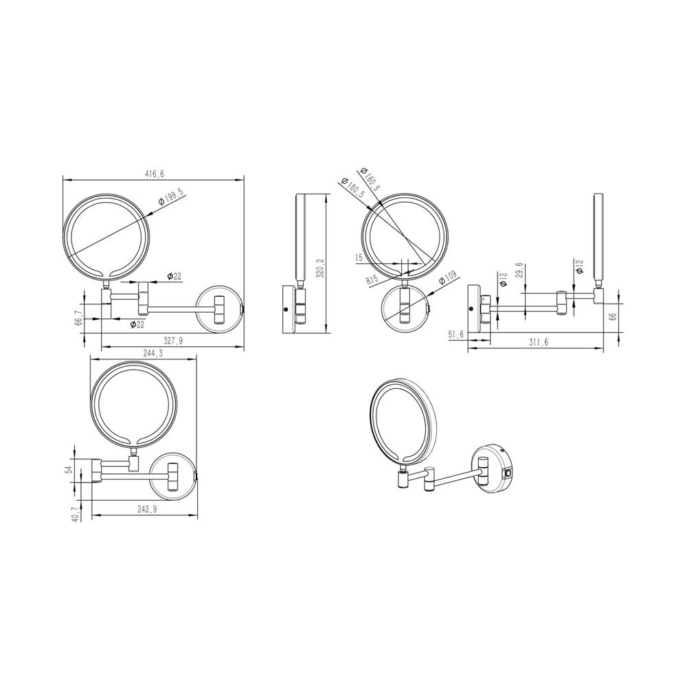 Hoshi Wall Mounted Round Cosmetic Mirror With Halo Light Plain And 5x Magnification Pureflo