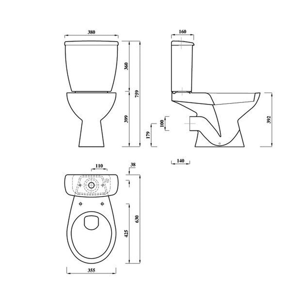 Pureflo 2 Go Close Coupled Toilet With A Soft Closing Seat