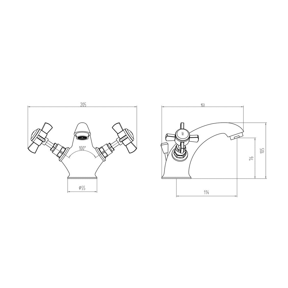Bordon Twin Handle Basin Mixer Including Pop Up Waste Chrome Pureflo