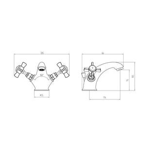 Bordon Twin Handle Basin Mixer Including Pop Up Waste Chrome Pureflo
