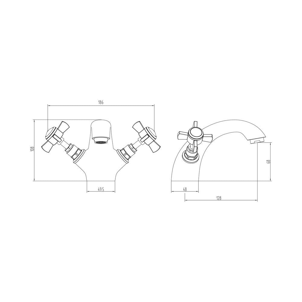 Tadlow Twin Handle Basin Mixer Including Pop Up Waste Chrome Pureflo