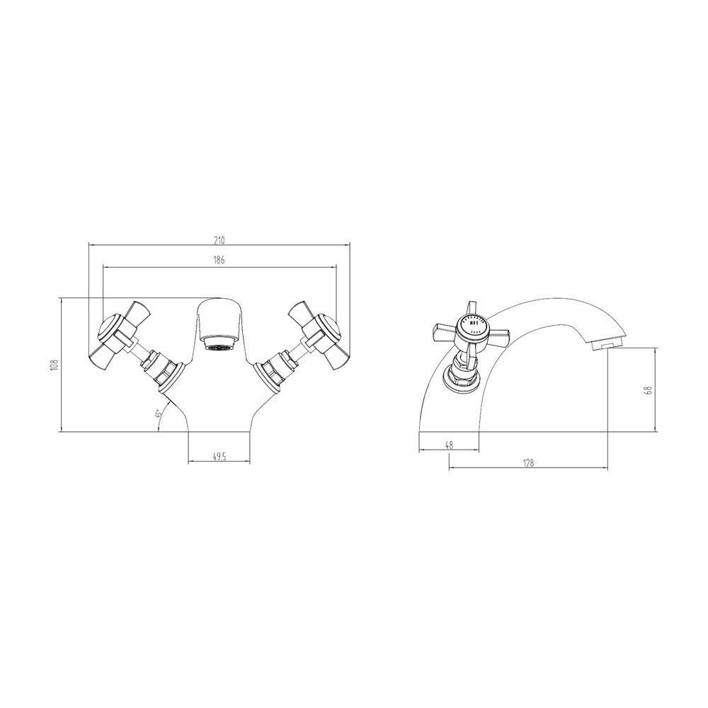 Tadlow Twin Handle Basin Mixer Including Pop Up Waste Brushed Brass Pureflo