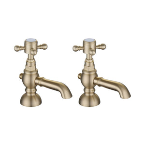 Tadlow Basin Pillar Taps Brushed Brass Pureflo