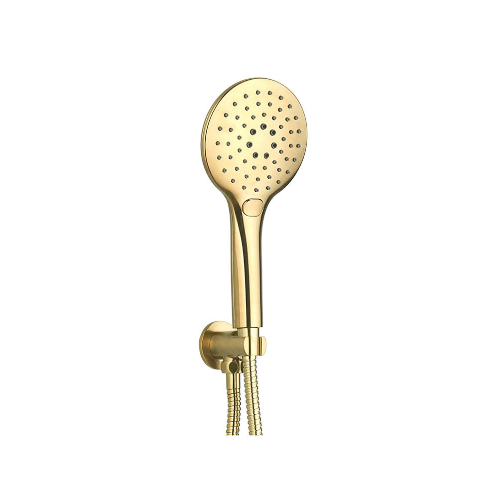 Orca 3 Premium Function Shower Head With Matching Outlet Elbow Bracket Brushed Brass