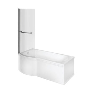 Pureflo 1700x850mm Shower Bath 0th Supercast With Screen And Bath Panels P Shape Pureflo