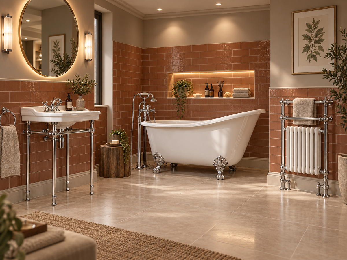 Warm traditional luxury bathroom with freestanding bath – Bathwise Baths collection