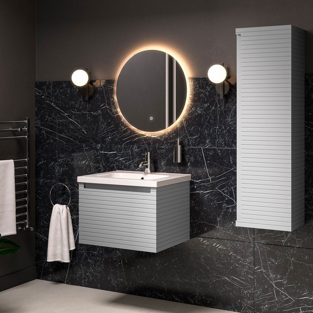 Rovane fluted wall-hung vanity unit with basin in a bathroom setting
